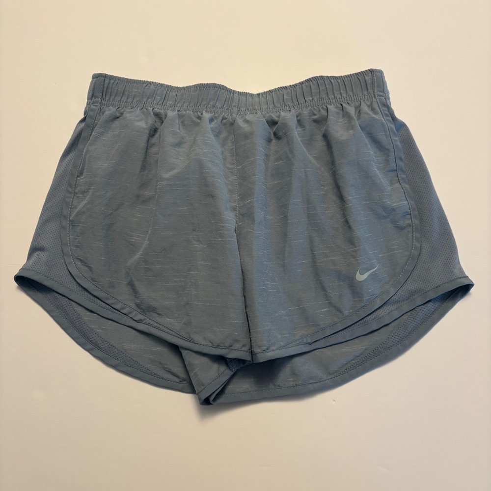 Nike Dri-FIT Running Shorts Womens Medium Blue Gray Heathered Mesh Trim